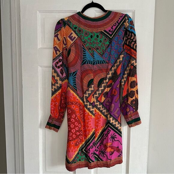 FARM RIO Dotted Patch Scarf Mini Wrap Dress Printed Multicolor - Picture 9 of 10